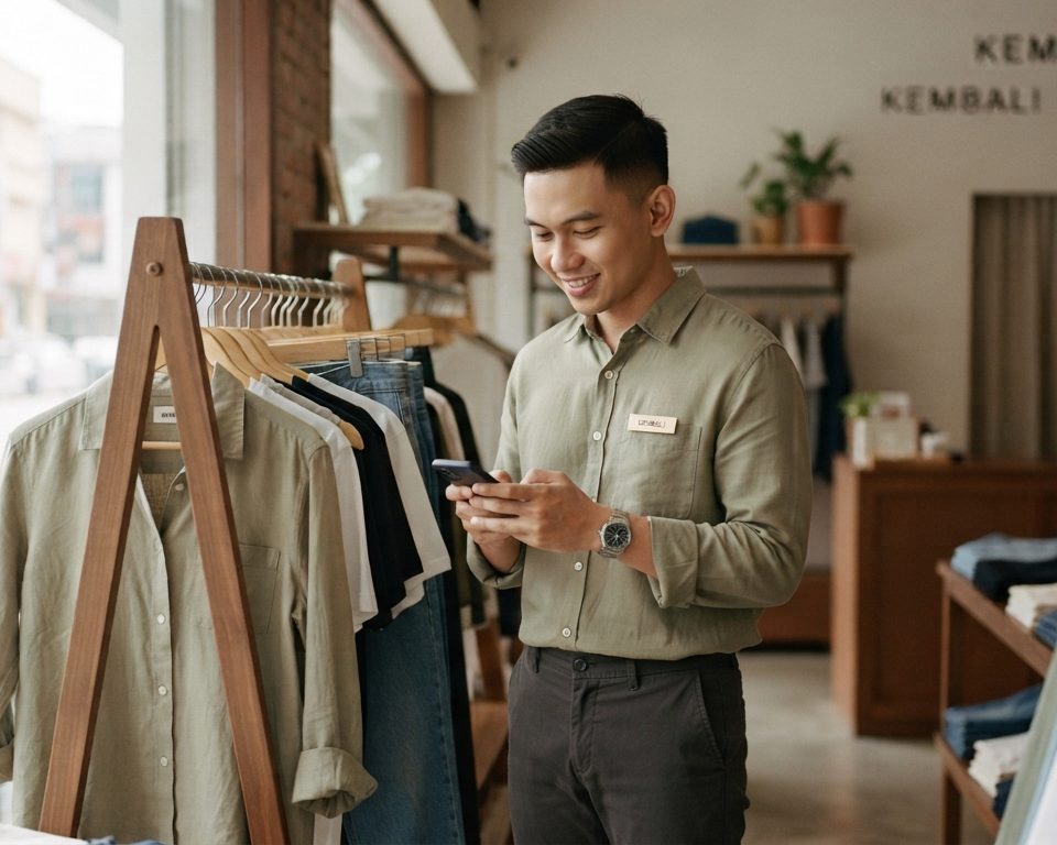 Store associate on the floor checking their phone